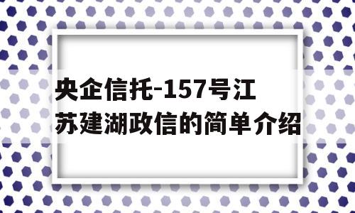 央企信托-157号江苏建湖政信的简单介绍