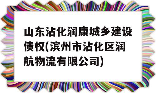 山东沾化润康城乡建设债权(滨州市沾化区润航物流有限公司)