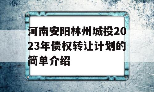 河南安阳林州城投2023年债权转让计划的简单介绍