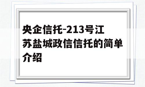 央企信托-213号江苏盐城政信信托的简单介绍