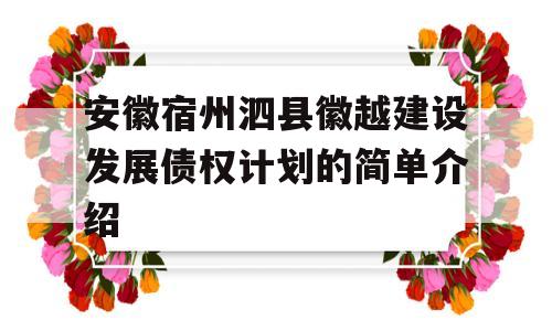 安徽宿州泗县徽越建设发展债权计划的简单介绍