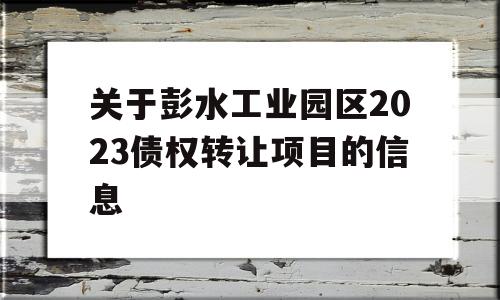 关于彭水工业园区2023债权转让项目的信息