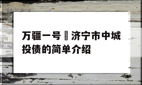 万疆一号•济宁市中城投债的简单介绍