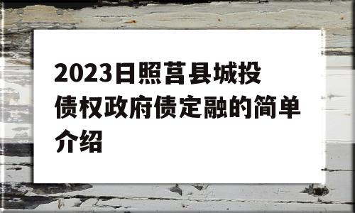 2023日照莒县城投债权政府债定融的简单介绍