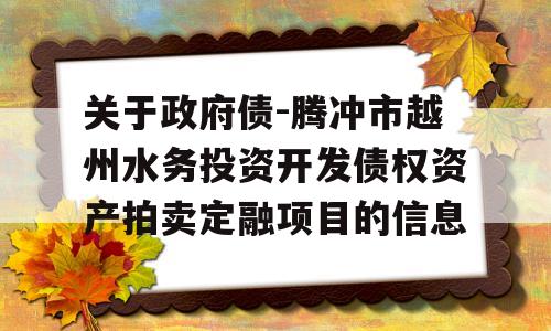 关于政府债-腾冲市越州水务投资开发债权资产拍卖定融项目的信息