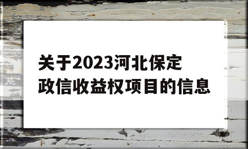 关于2023河北保定政信收益权项目的信息