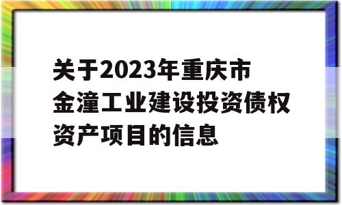 关于2023年重庆市金潼工业建设投资债权资产项目的信息