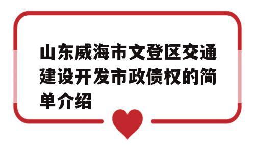 山东威海市文登区交通建设开发市政债权的简单介绍