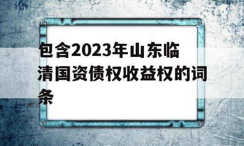 包含2023年山东临清国资债权收益权的词条