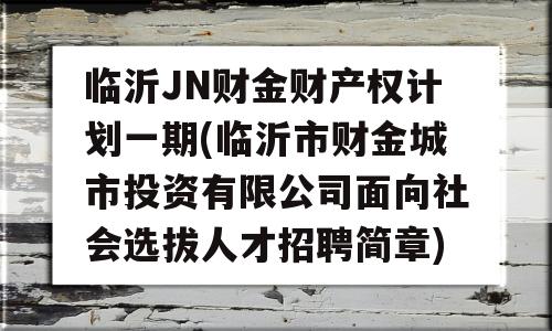 临沂JN财金财产权计划一期(临沂市财金城市投资有限公司面向社会选拔人才招聘简章)