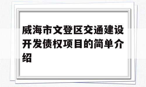 威海市文登区交通建设开发债权项目的简单介绍