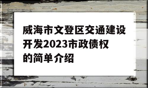 威海市文登区交通建设开发2023市政债权的简单介绍