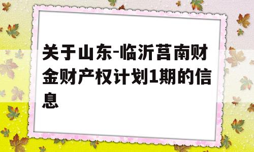 关于山东-临沂莒南财金财产权计划1期的信息