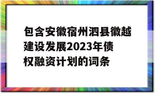 包含安徽宿州泗县徽越建设发展2023年债权融资计划的词条