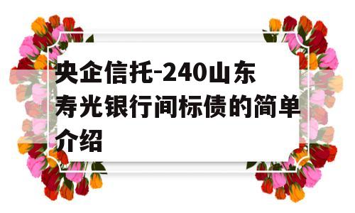 央企信托-240山东寿光银行间标债的简单介绍