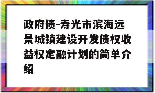 政府债-寿光市滨海远景城镇建设开发债权收益权定融计划的简单介绍