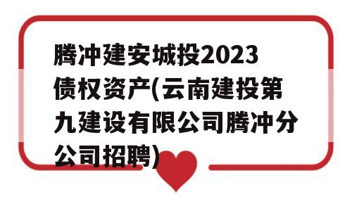 腾冲建安城投2023债权资产(云南建投第九建设有限公司腾冲分公司招聘)