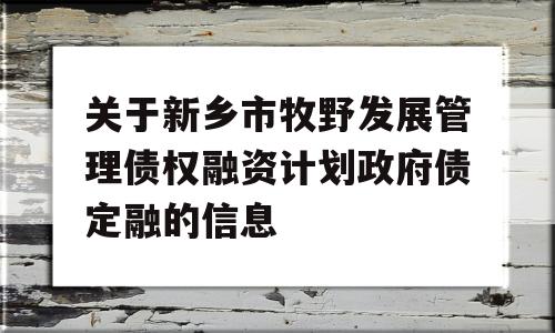 关于新乡市牧野发展管理债权融资计划政府债定融的信息