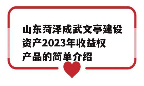 山东菏泽成武文亭建设资产2023年收益权产品的简单介绍