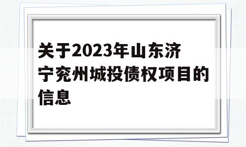 关于2023年山东济宁兖州城投债权项目的信息