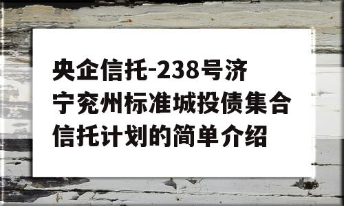 央企信托-238号济宁兖州标准城投债集合信托计划的简单介绍