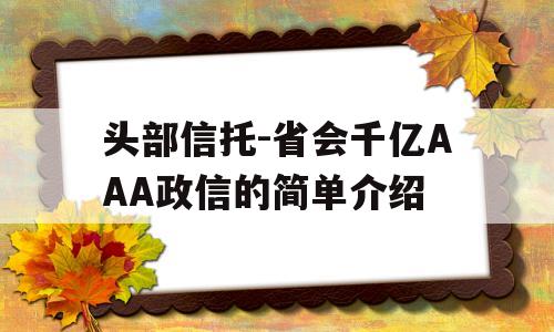 头部信托-省会千亿AAA政信的简单介绍