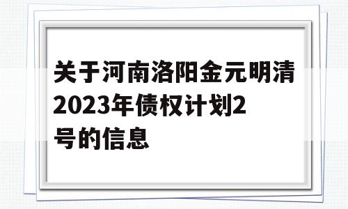 关于河南洛阳金元明清2023年债权计划2号的信息