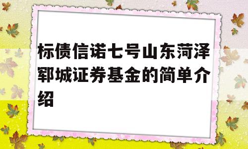 标债信诺七号山东菏泽郓城证券基金的简单介绍