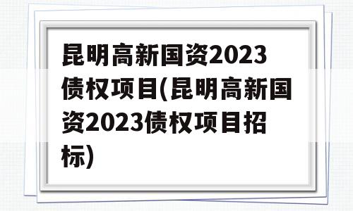 昆明高新国资2023债权项目(昆明高新国资2023债权项目招标)