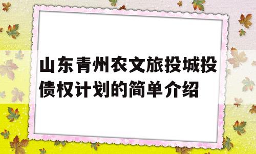 山东青州农文旅投城投债权计划的简单介绍