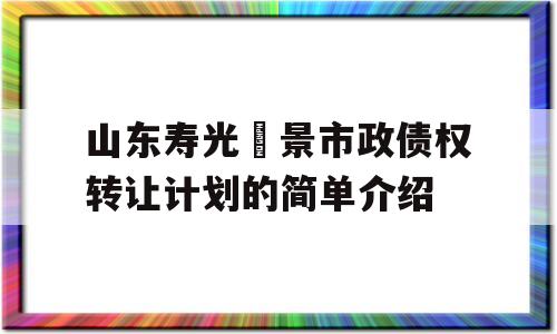 山东寿光昇景市政债权转让计划的简单介绍