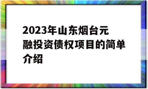 2023年山东烟台元融投资债权项目的简单介绍