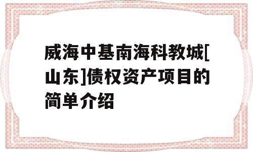 威海中基南海科教城[山东]债权资产项目的简单介绍