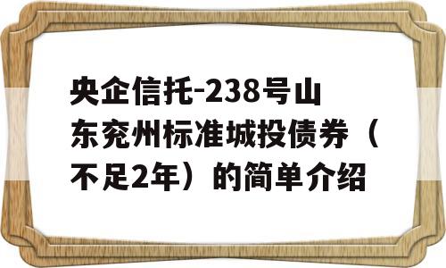 央企信托-238号山东兖州标准城投债券（不足2年）的简单介绍