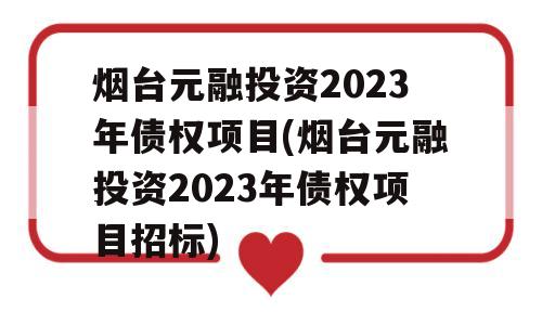 烟台元融投资2023年债权项目(烟台元融投资2023年债权项目招标)