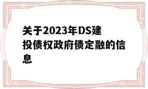 关于2023年DS建投债权政府债定融的信息