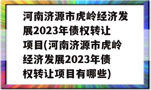 河南济源市虎岭经济发展2023年债权转让项目(河南济源市虎岭经济发展2023年债权转让项目有哪些)