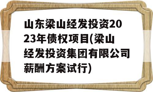 山东梁山经发投资2023年债权项目(梁山经发投资集团有限公司薪酬方案试行)