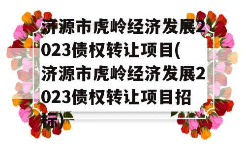 济源市虎岭经济发展2023债权转让项目(济源市虎岭经济发展2023债权转让项目招标)