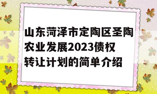 山东菏泽市定陶区圣陶农业发展2023债权转让计划的简单介绍