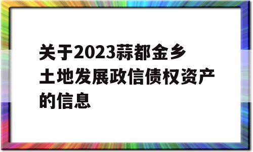 关于2023蒜都金乡土地发展政信债权资产的信息