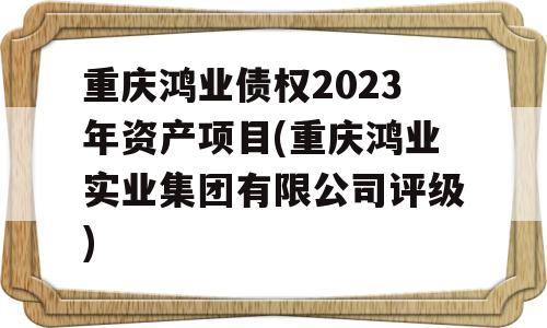 重庆鸿业债权2023年资产项目(重庆鸿业实业集团有限公司评级)