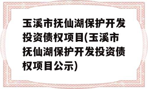 玉溪市抚仙湖保护开发投资债权项目(玉溪市抚仙湖保护开发投资债权项目公示)