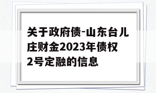 关于政府债-山东台儿庄财金2023年债权2号定融的信息