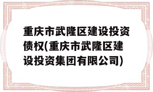 重庆市武隆区建设投资债权(重庆市武隆区建设投资集团有限公司)