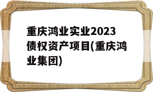 重庆鸿业实业2023债权资产项目(重庆鸿业集团)