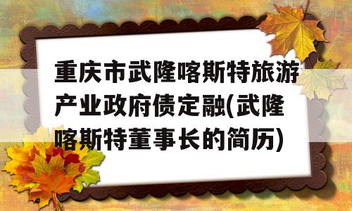 重庆市武隆喀斯特旅游产业政府债定融(武隆喀斯特董事长的简历)