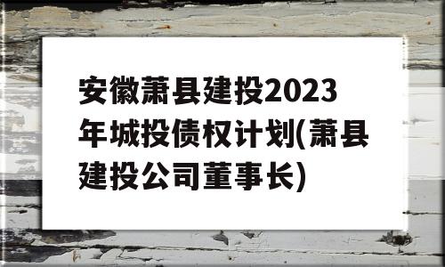 安徽萧县建投2023年城投债权计划(萧县建投公司董事长)