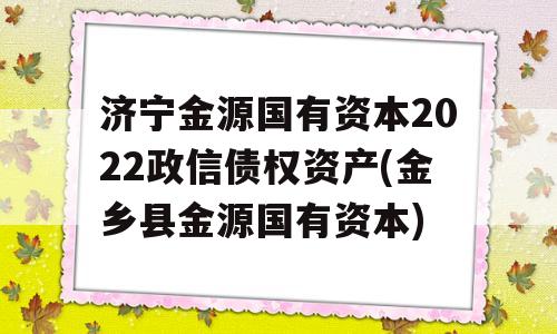 济宁金源国有资本2022政信债权资产(金乡县金源国有资本)