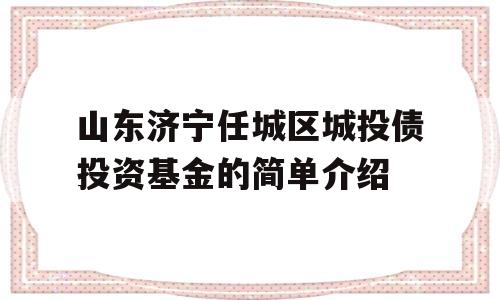 山东济宁任城区城投债投资基金的简单介绍